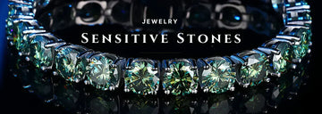 Close-up of brilliant green moissanite tennis bracelet - Sensitive Stones