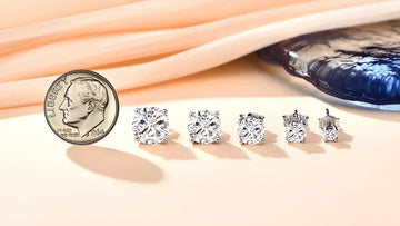 Moissanite stones in 0.3 to 3 carats compared to a US dime for size reference - Sensitive Stones