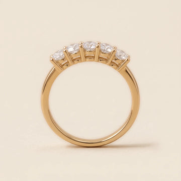 Five-stone moissanite ring in a yellow gold finish