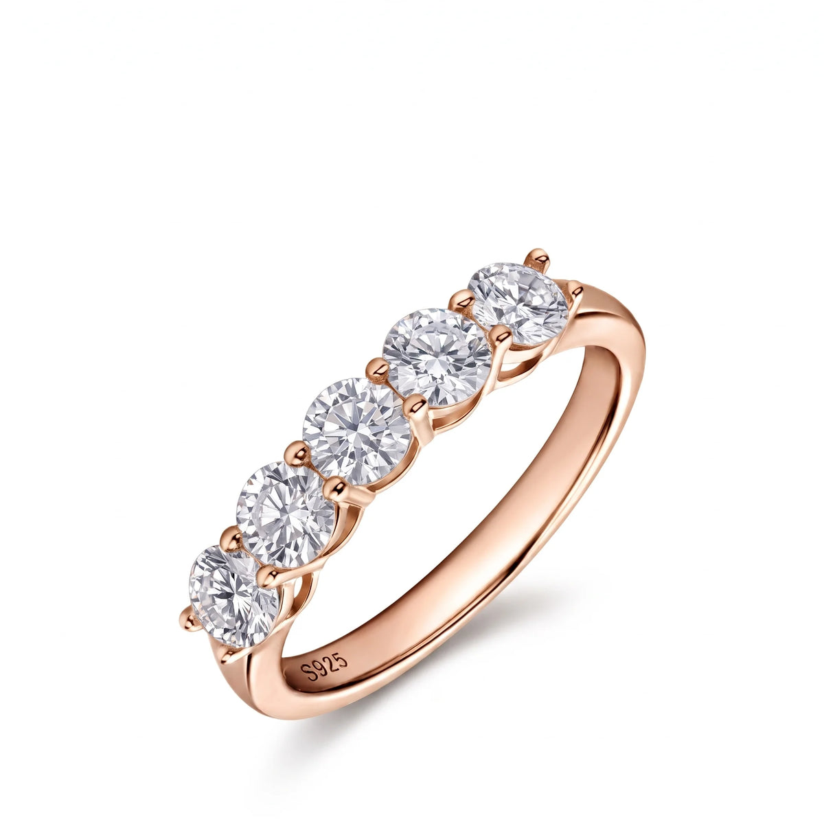 1.5ct five stone moissanite wedding band in rose gold finish 925 sterling silver - Sensitive Stones