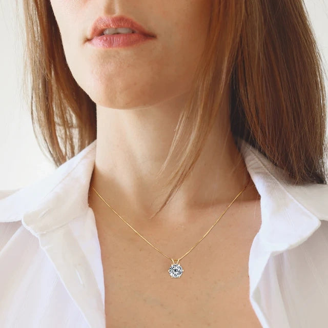Minimalist moissanite necklace for women set in S925 silver and plated with 18K yellow gold, showcasing a sparkling solitaire pendant for everyday elegance.