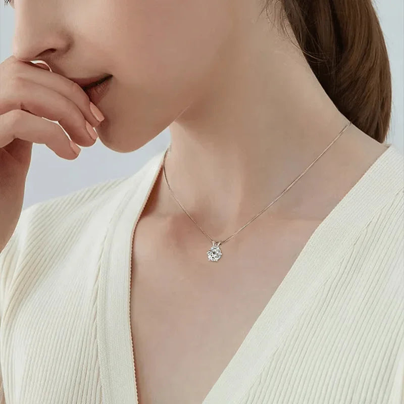 1 to 5 CT Solitaire Moissanite Necklace | S925 Silver Pendant for Women - Pendant Necklace - Sensitive Stones Jewelry