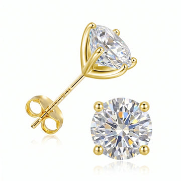 14K gold filled moissanite stud earrings in yellow gold, side profile showing the martini setting tapering to the post and the 1/20 14K GF stamp - Sensitive Stones