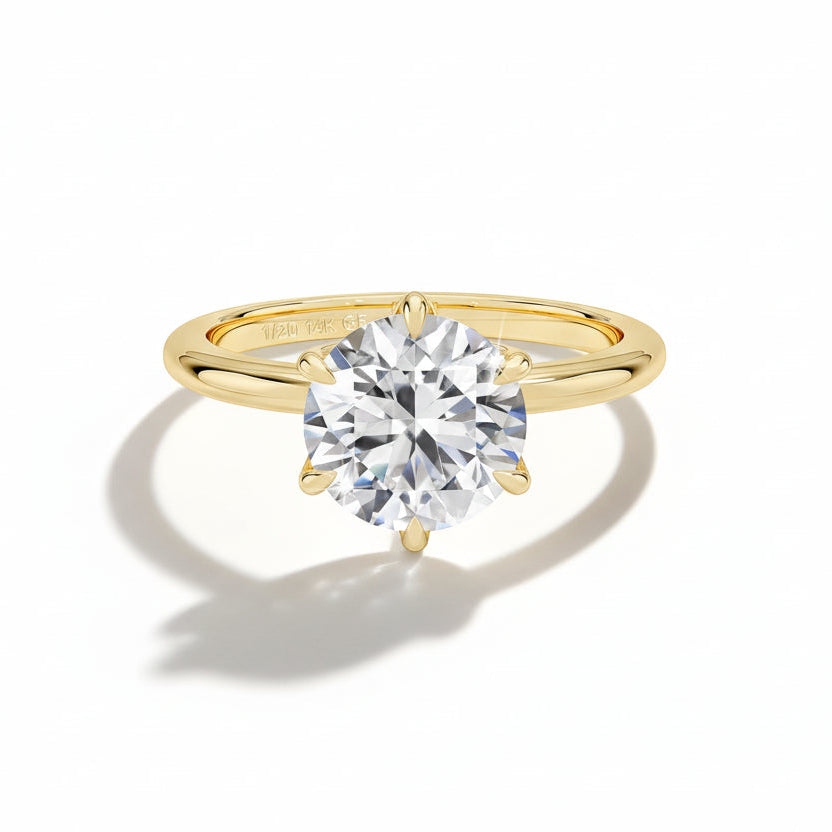 14K gold filled moissanite solitaire ring with 6-prong setting - D VVS1 stone, classic design - Sensitive Stones