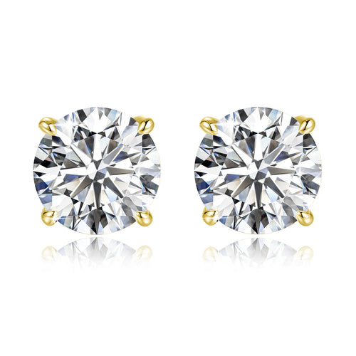 Close-up view of brilliant 4-prong set 14K gold-filled moissanite stud earrings showcasing exceptional sparkle and diamond-like brilliance - Sensitive Stones