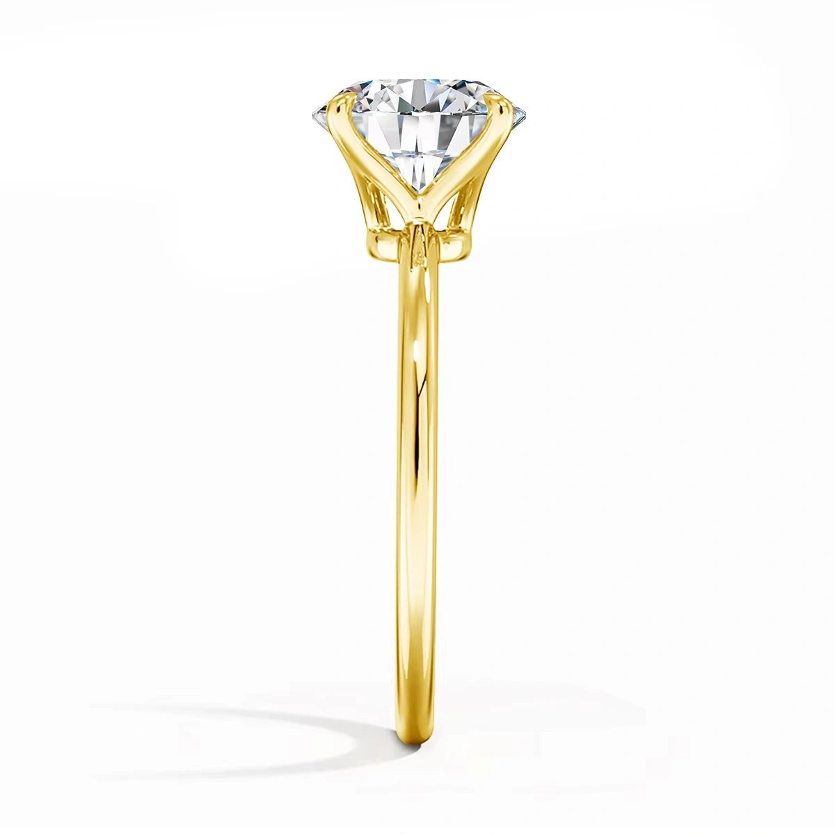 Side view of 14K gold filled moissanite solitaire ring in 4-prong setting, quality craftsmanship and prong construction - Sensitives