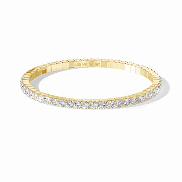 14K yellow gold filled stretch moissanite tennis bracelet over a 925 sterling silver core, stamped 1/20 14K GF 925 - Sensitive Stones