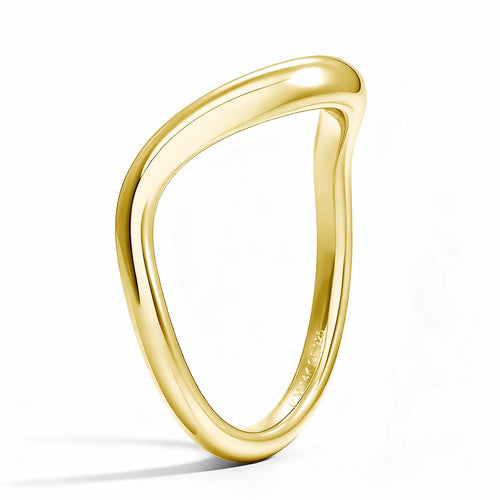 14K gold filled wishbone stacking ring with a V-shaped wave band, side view showing the 1/20 14K GF 925 stamp inside - Sensitive Stones