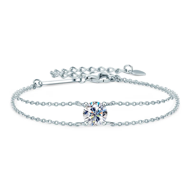 1 CT Moissanite Solitaire Bracelet | Silver Chain Bracelet For Women - Sensitive Stones
