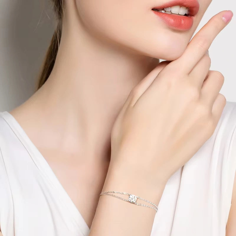 1 CT Moissanite Solitaire Bracelet | Silver Chain Bracelet For Women - Sensitive Stones