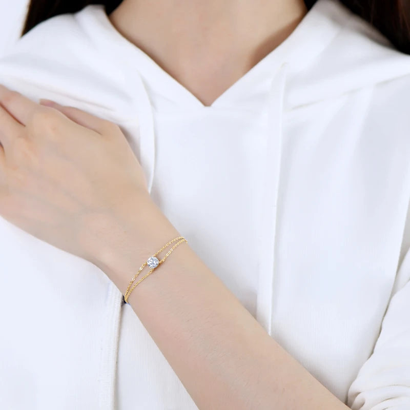 1 CT Moissanite Solitaire Bracelet | Silver Chain Bracelet For Women - Sensitive Stones