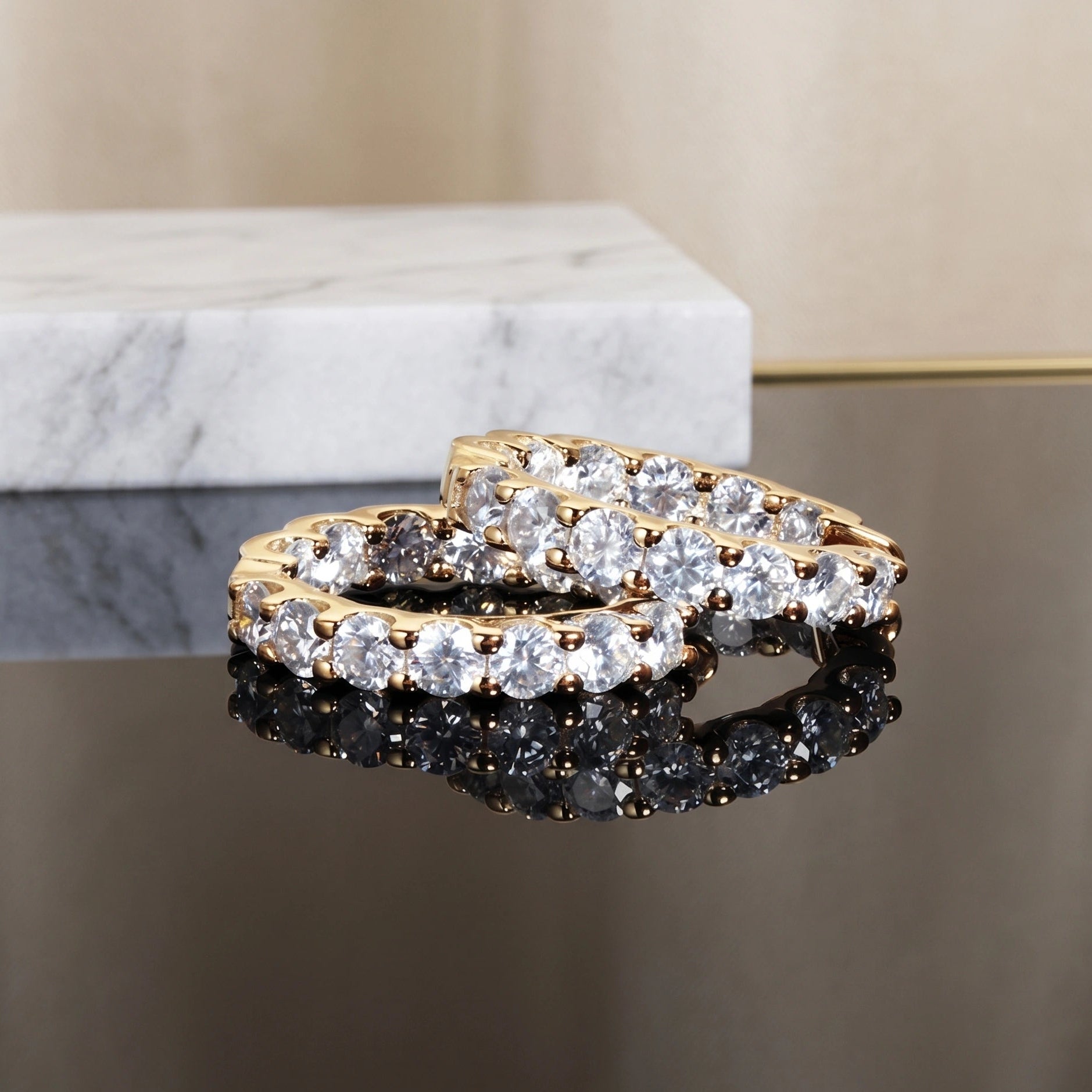 2.6ct moissanite hoop earrings yellow gold finish 8 hearts 8 arrows - Sensitive Stones - Sensitive Stones