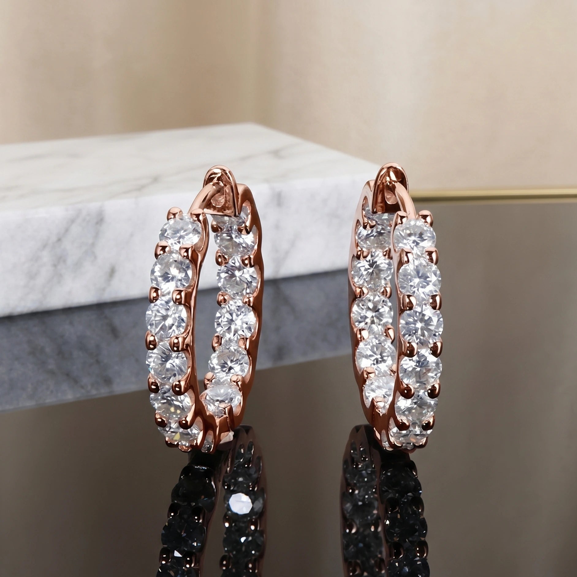 2.6ct moissanite hoop earrings rose gold finish D color VVS1 - Sensitive Stones