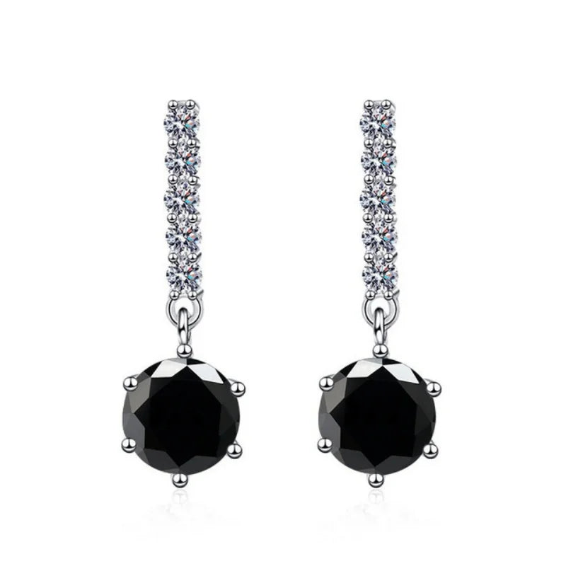 Black moissanite drop dangle earrings 2ct with clear cubic zirconia accent stones - Sensitive Stones