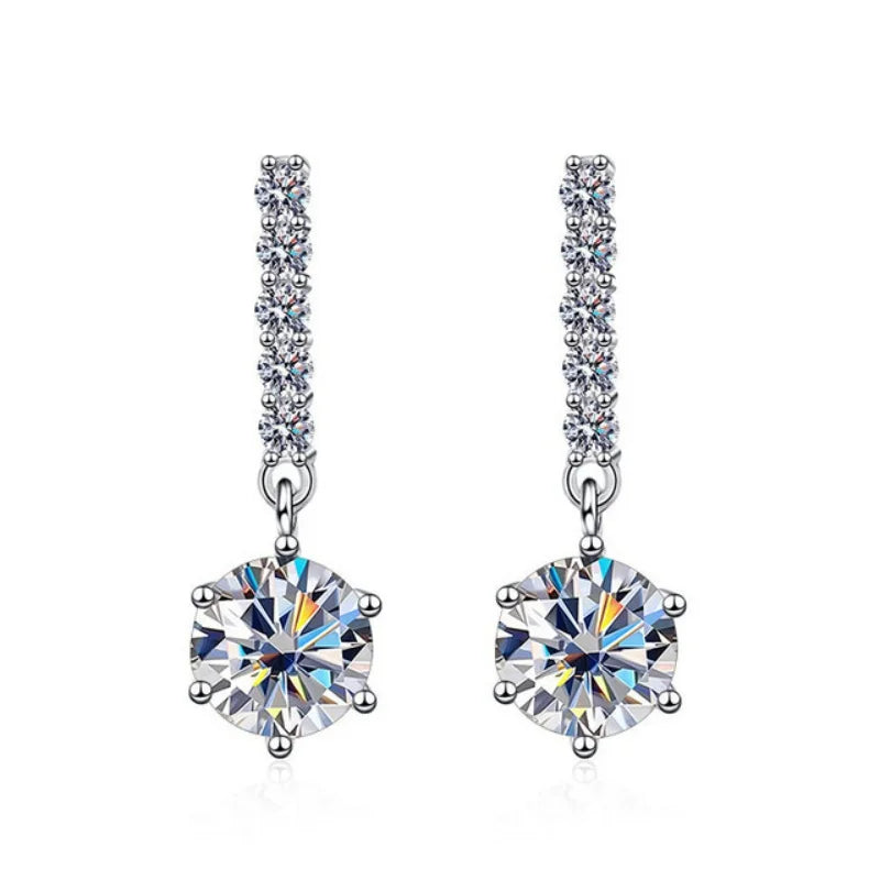 White moissanite drop earrings 2ct in white gold plated sterling silver elegant design - Sensitive Stones