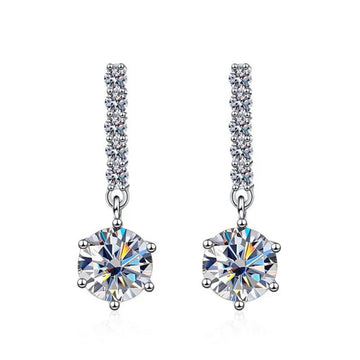 White moissanite drop earrings 2ct in white gold plated sterling silver elegant design - Sensitive Stones