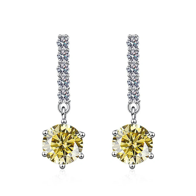 Lemon yellow moissanite drop dangle earrings 2ct with clear cubic zirconia accent stones - Sensitive Stones