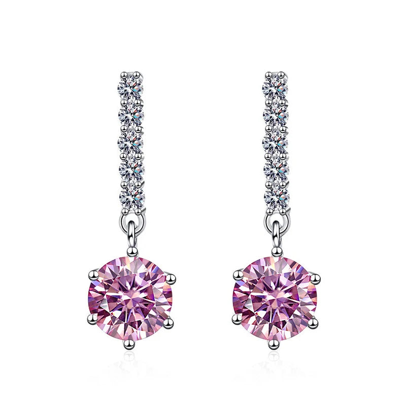 Pink moissanite drop dangle earrings 2ct with clear cubic zirconia accent stones - Sensitive Stones