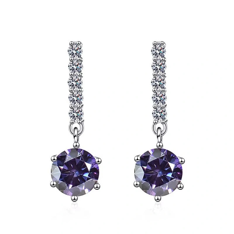Pair of purple moissanite drop earrings 2ct with brilliant sparkle statement piece - Sensitive Stones