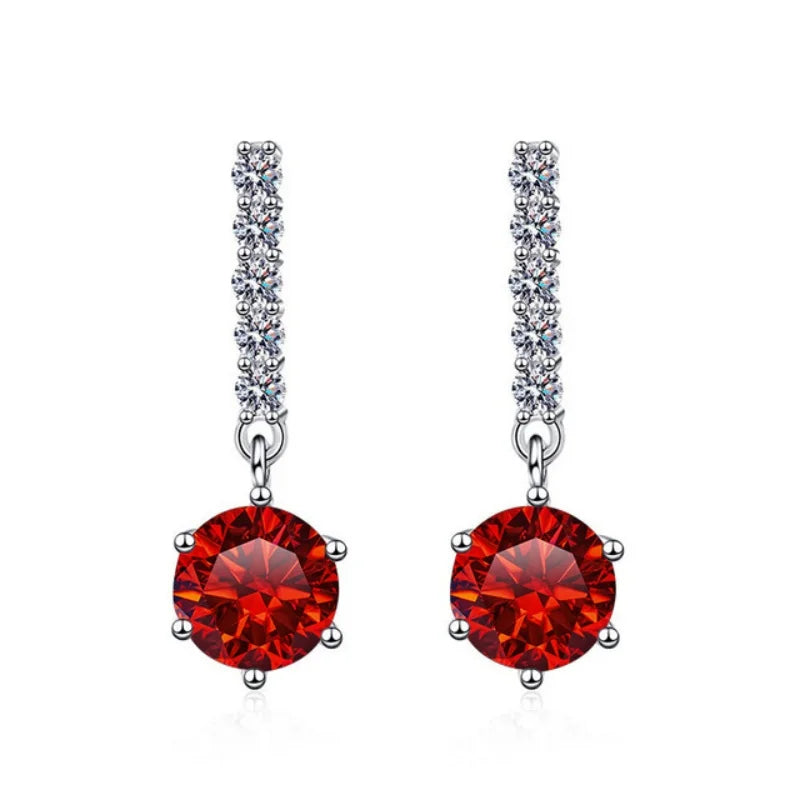 Pair of red moissanite drop earrings 2ct with brilliant sparkle statement piece - Sensitive Stones