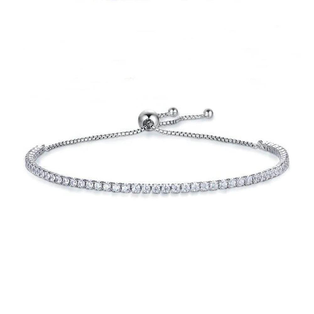 2mm D color VVS1 moissanite bolo tennis bracelet in 925 sterling silver on white background showing full edge-to-edge stone tennis setting - Sensitive Stones