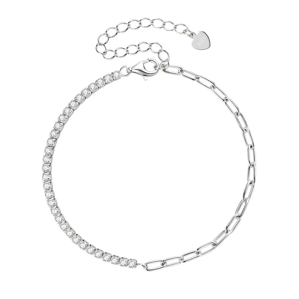 White gold 2mm moissanite paperclip half tennis bracelet, D VVS1 stones in 925 sterling silver - Sensitive Stones