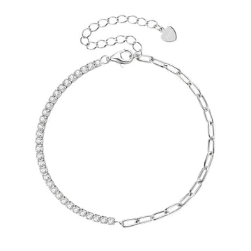 White gold 2mm moissanite paperclip half tennis bracelet, D VVS1 stones in 925 sterling silver - Sensitive Stones