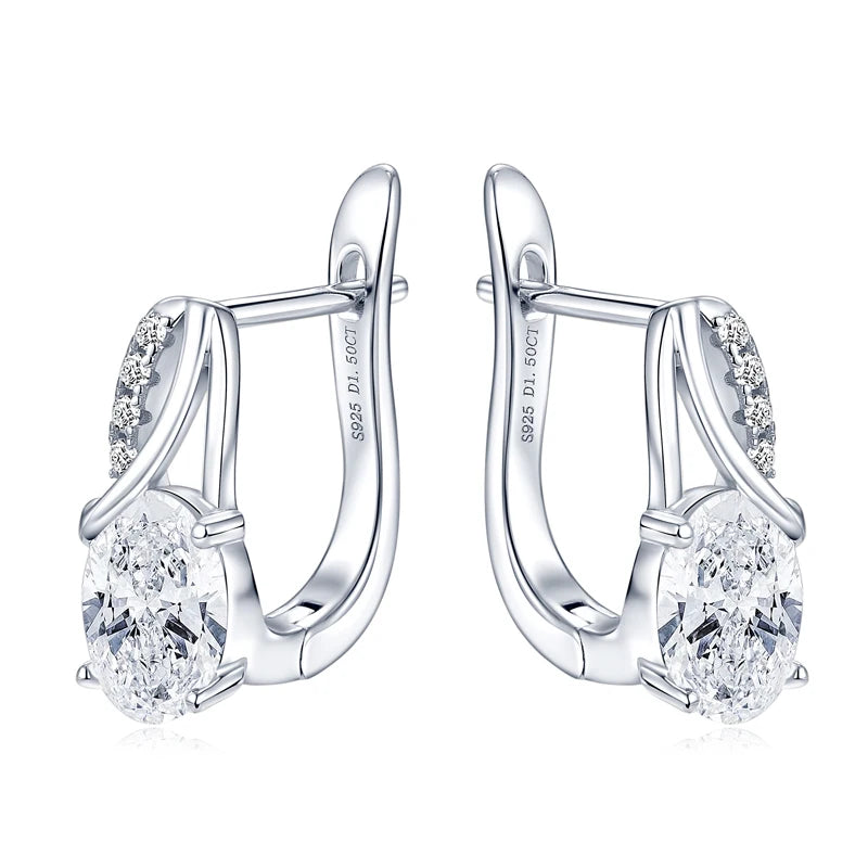 Pair of 3CT oval Moissanite Huggie hoop earrings, D color VVS1, 925 sterling silver - Sensitive Stones