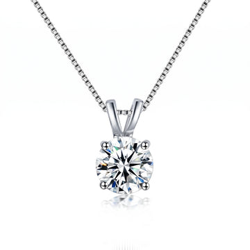 4-prong moissanite solitaire necklace in white gold on a box chain - Sensitive Stones