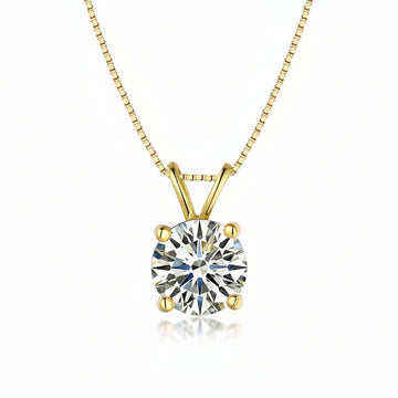 4-prong moissanite solitaire necklace in yellow gold on a box chain - Sensitive Stones