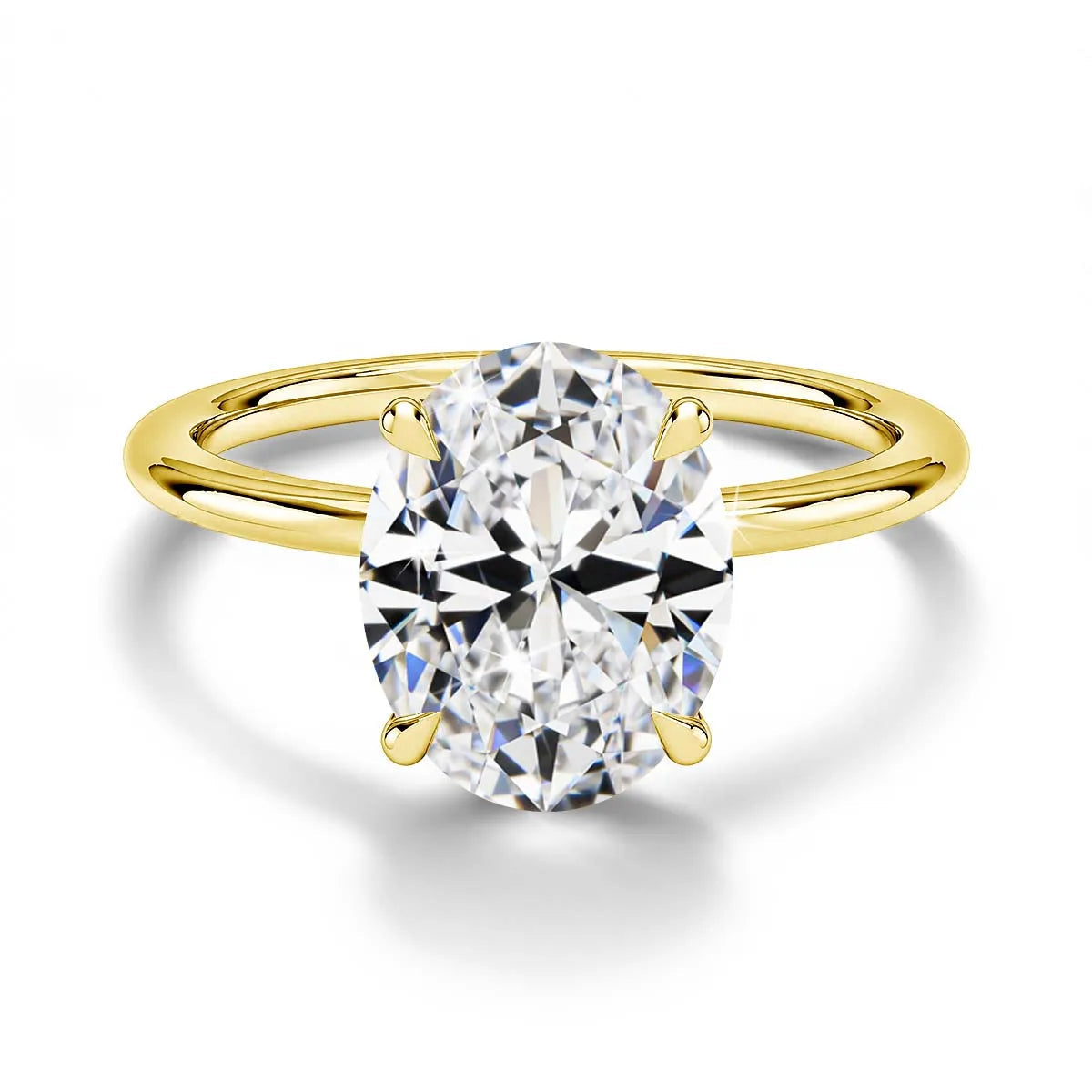 4-prong oval cut moissanite engagement ring in 14K gold filled with a D color VVS1 stone
