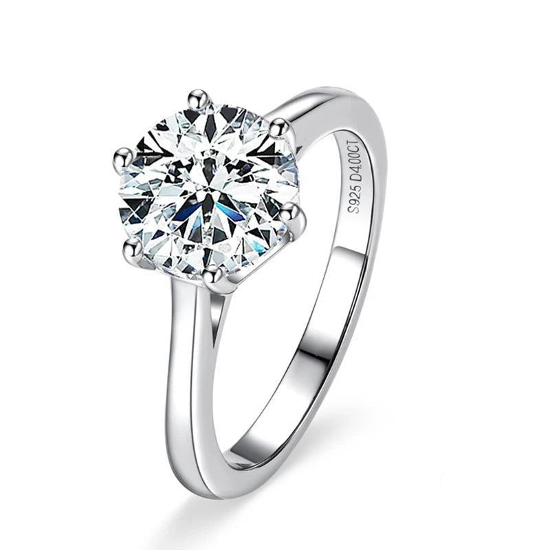 4 carat round cut moissanite ring in 925 sterling silver with 6-prong setting - Sensitive Stones