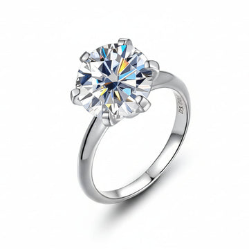 5 carat round cut moissanite ring in 925 sterling silver with 6-prong setting - Sensitive Stones