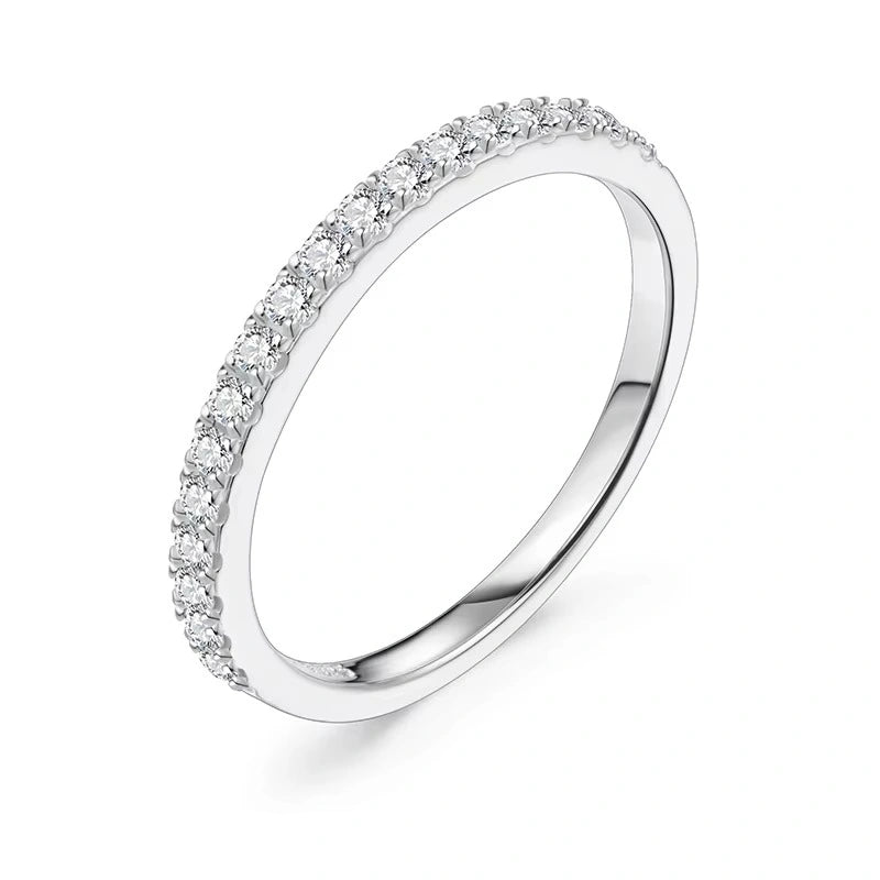 925 silver moissanite ring in a half eternity band design on a white background - Sensitive Stones