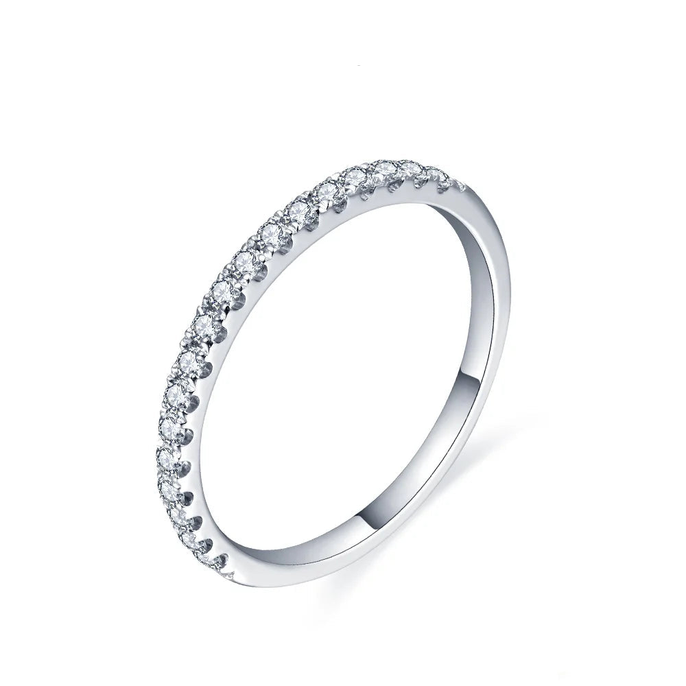 925 silver moissanite ring in a half eternity band design on a white background - Sensitive Stones