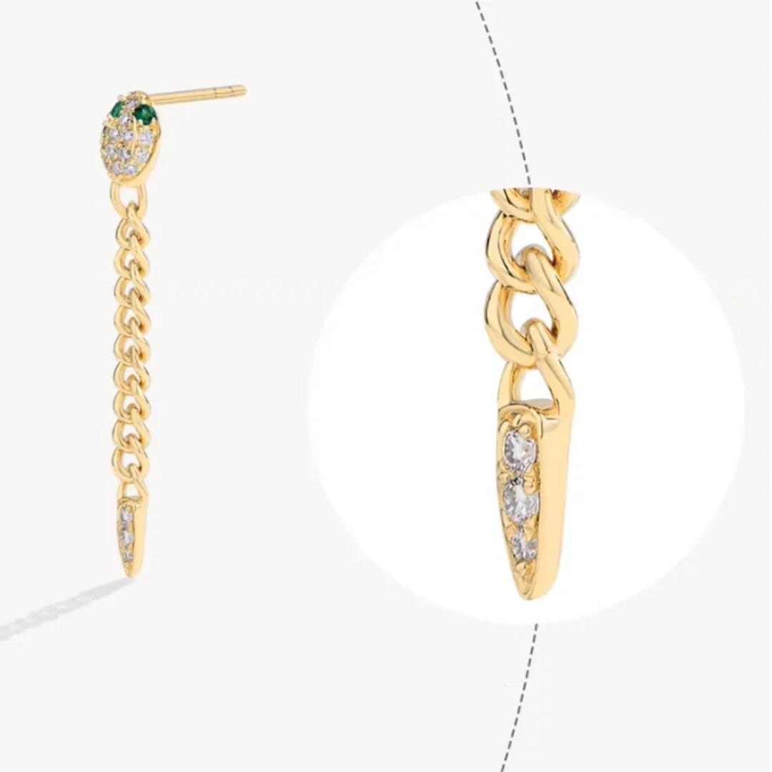 Snake Moissanite Stud Earrings | 18K Gold Plated Drop Earrings - Sensitive Stones