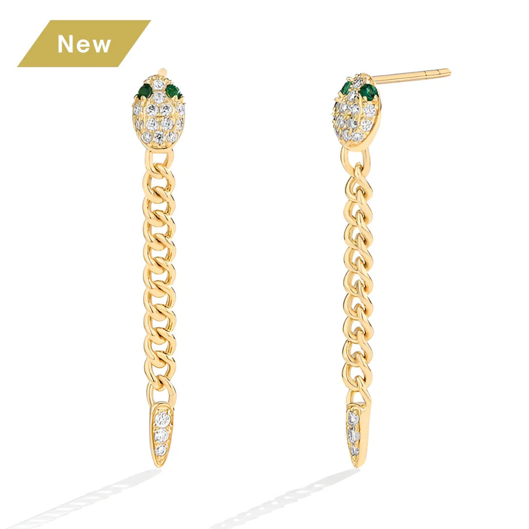 Snake Moissanite Stud Earrings | 18K Gold Plated Drop Earrings - Sensitive Stones