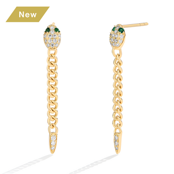 Chain Drop Moissanite Snake Earrings | 18K Gold Plated Stud Earrings