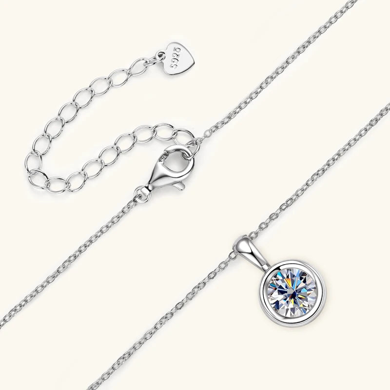 Bezel moissanite solitaire pendant with a round D Color moissanite in 925 sterling silver - Sensitive Stones