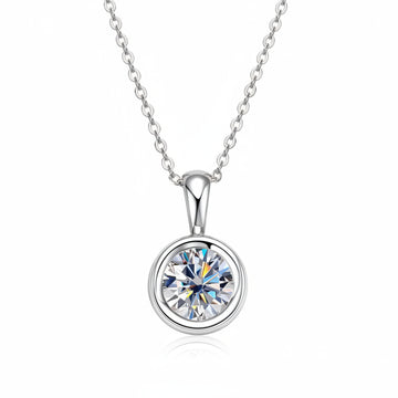 Bezel moissanite solitaire pendant in white gold with a round D Color moissanite - Sensitive Stones