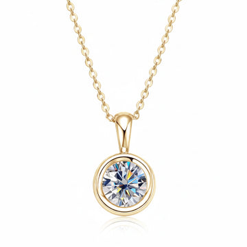 Bezel moissanite solitaire pendant in yellow gold with a round D Color moissanite - Sensitive Stones