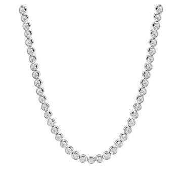 Bezel moissanite tennis necklace in 18K white gold plated 925 sterling silver with rub-over set D VVS1 stones