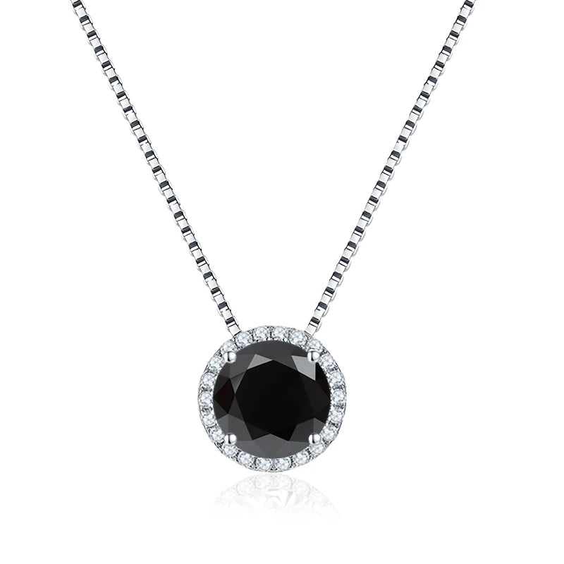 Black moissanite halo pendant necklace 925 sterling silver white gold plated - Sensitive Stones