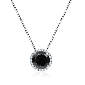 Black moissanite halo pendant necklace 925 sterling silver white gold plated - Sensitive Stones