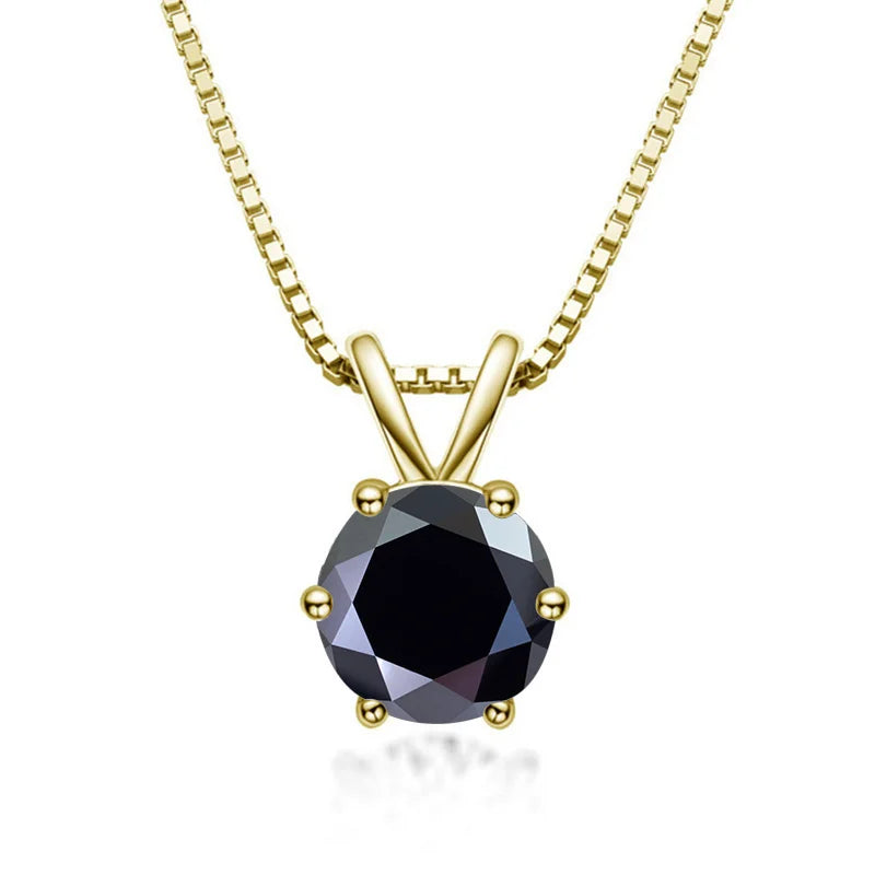 Black moissanite solitaire pendant necklace 925 sterling silver 18K yellow gold plated 6 prong - Sensitive Stones
