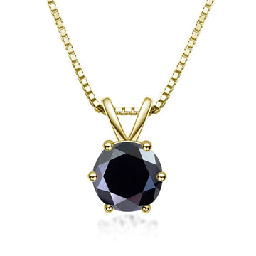 Black moissanite solitaire pendant necklace 925 sterling silver 18K yellow gold plated 6 prong - Sensitive Stones