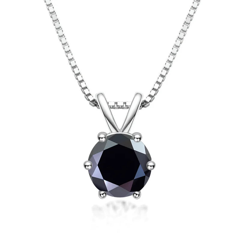 Black moissanite solitaire pendant necklace 925 sterling silver 18K white gold plated 6 prong - Sensitive Stones
