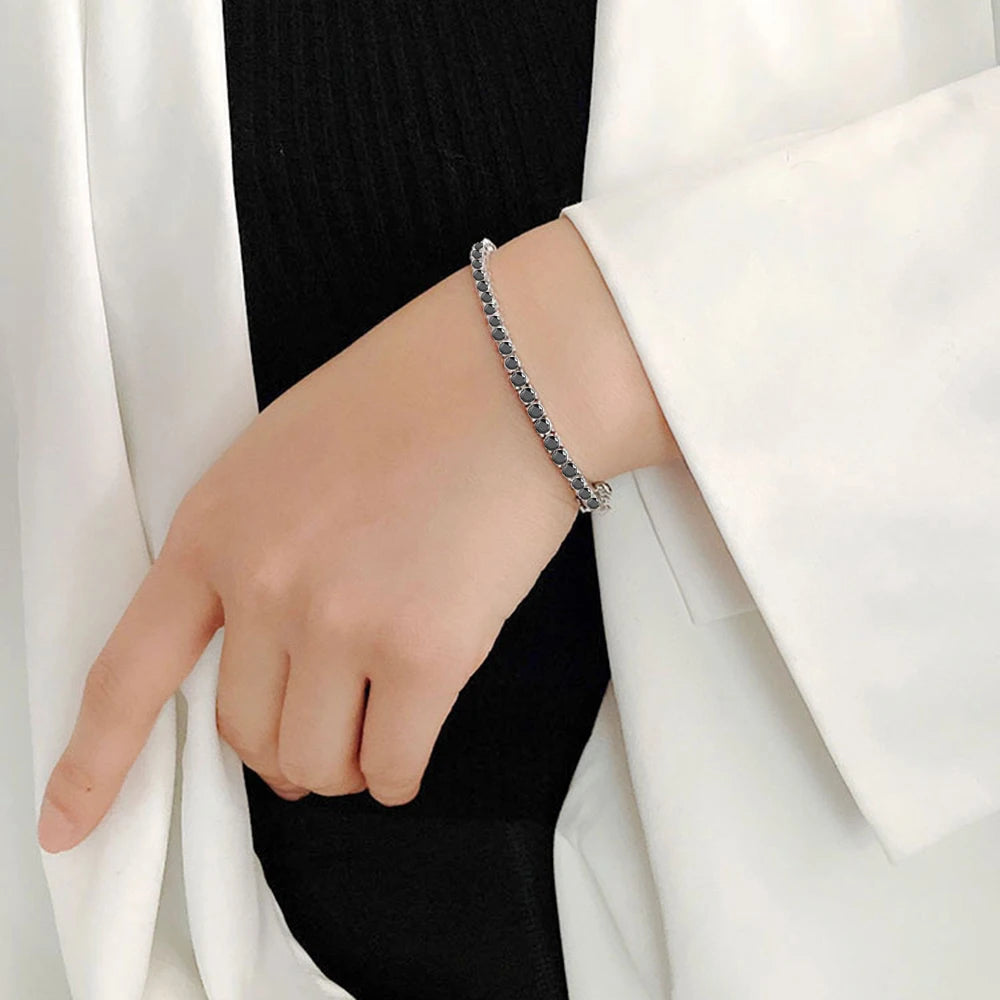 3mm Black moissanite tennis bracelet in sterling silver, round-cut stones, classic design – Sensitive Stones