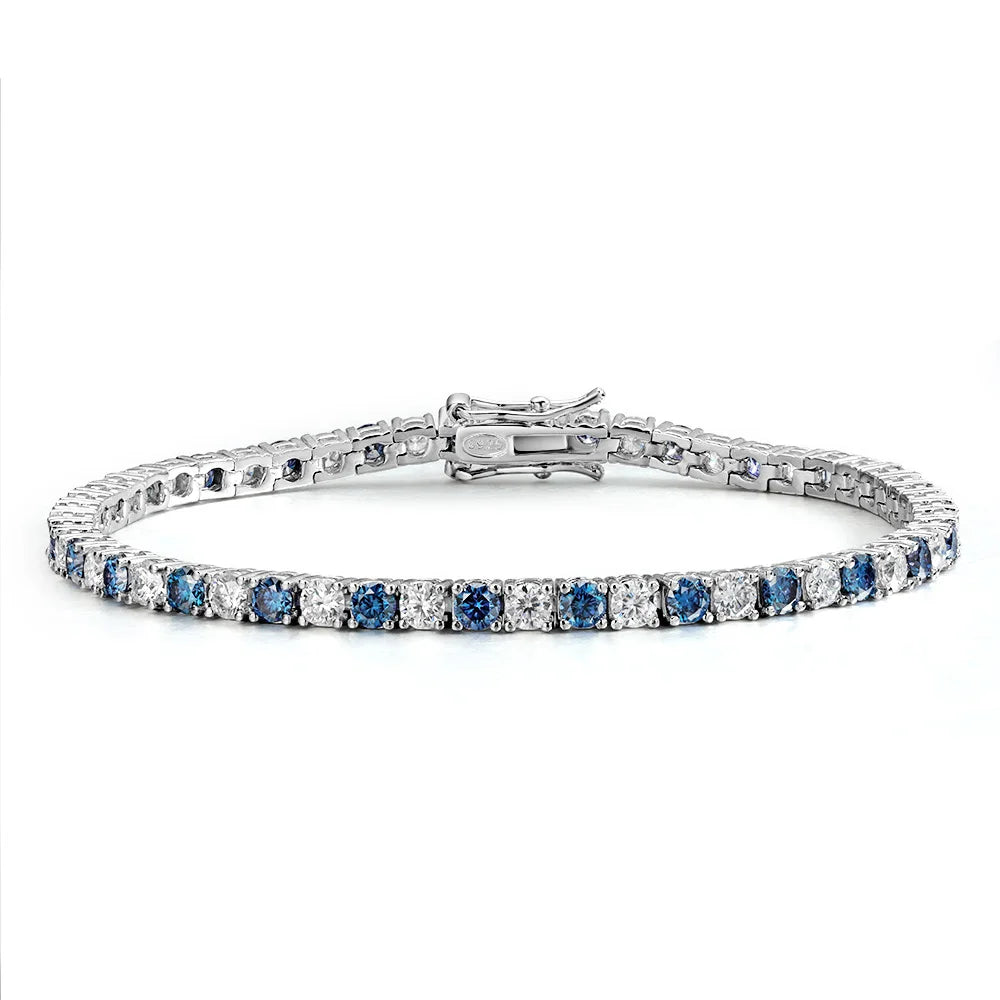 Blue Moissanite Tennis Bracelet | 18K White Gold Plated S925 Silver - Sensitive Stones