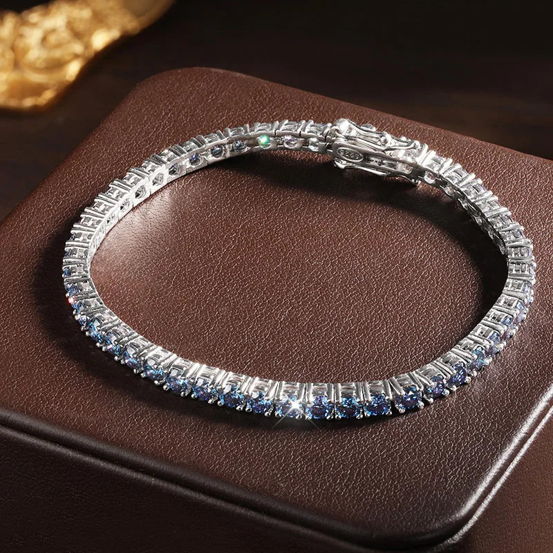 Blue Moissanite Tennis Bracelet | 18K White Gold Plated S925 Silver - Sensitive Stones